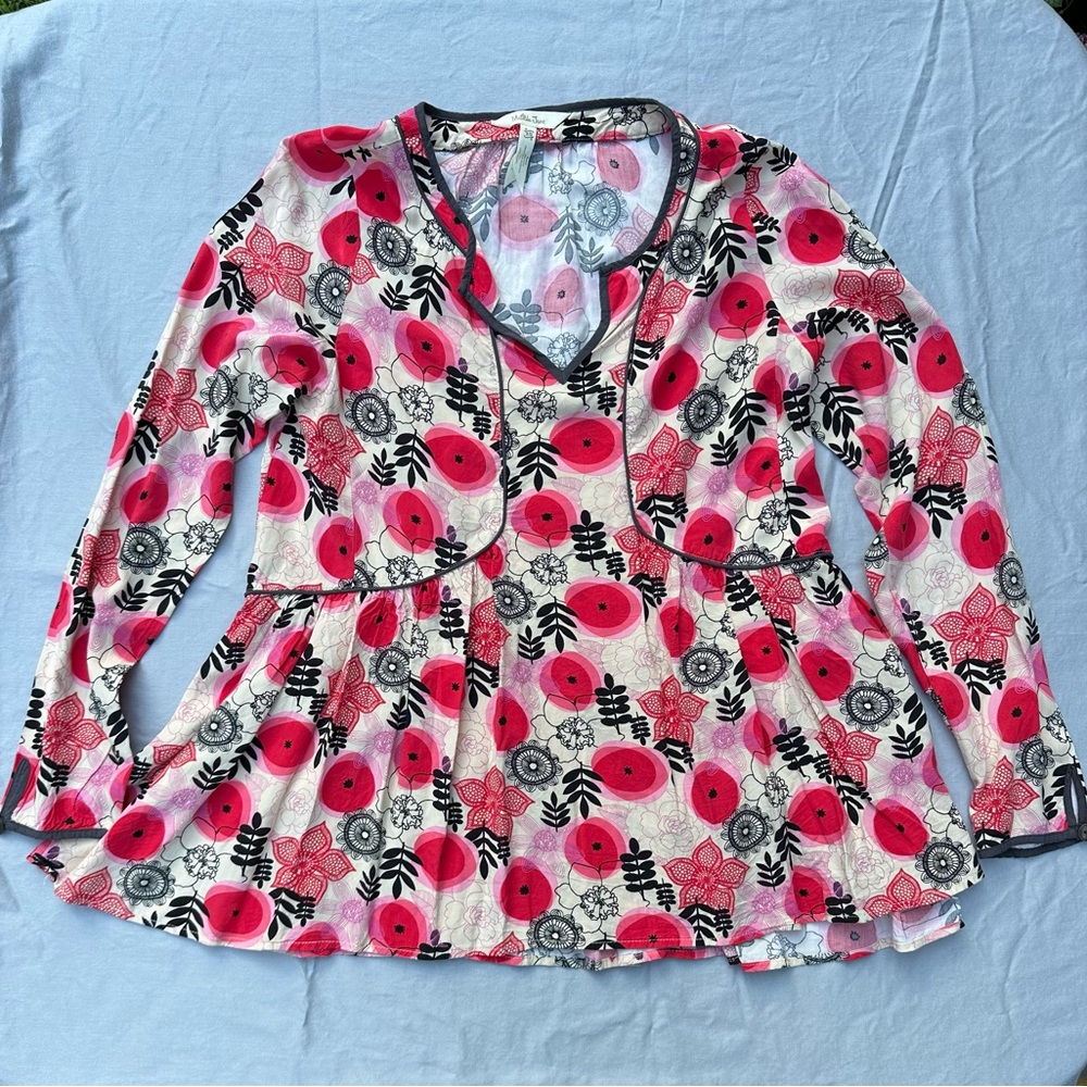 Matilda Jane Mistletoe Magic Floral Tunic Top Womens XS Pink Red Boho